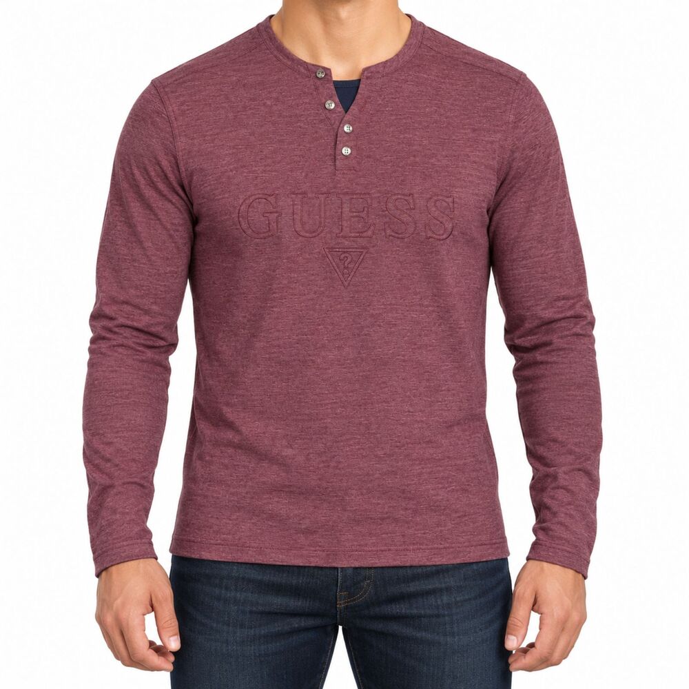 NWT Guess Men’s Burgundy Henley Long Sleeve Shirt | Size Medium